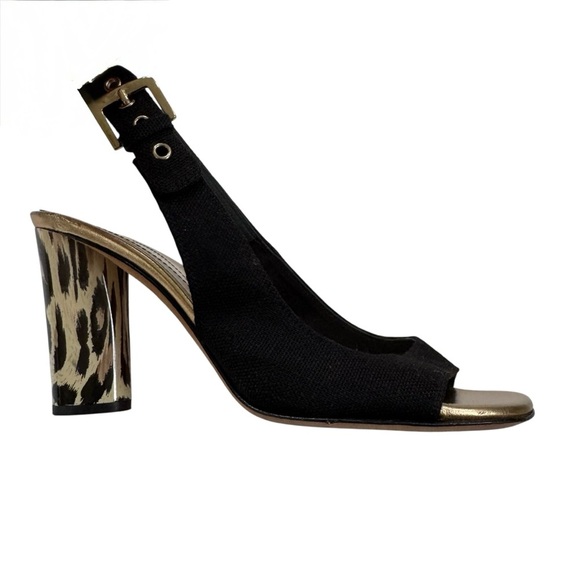 kate spade Italian Slingback Fabric Open Toe Sandal Shoe Leopard Heel Size 6 - Picture 1 of 12
